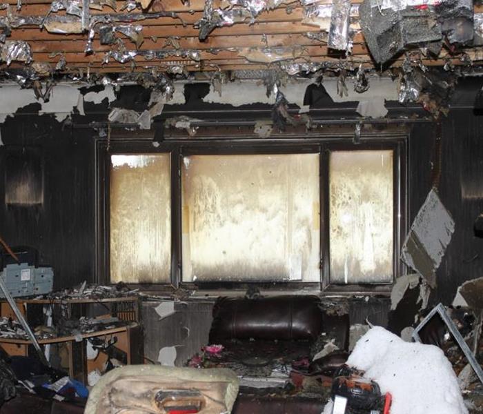 Fire damaged living room.